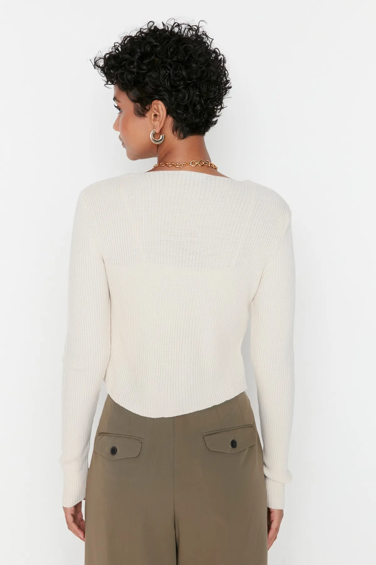 Trendyol Collection  Stone Crop Bluse-Cardigan Strickset mit Schnürung TWOSS21HI0002