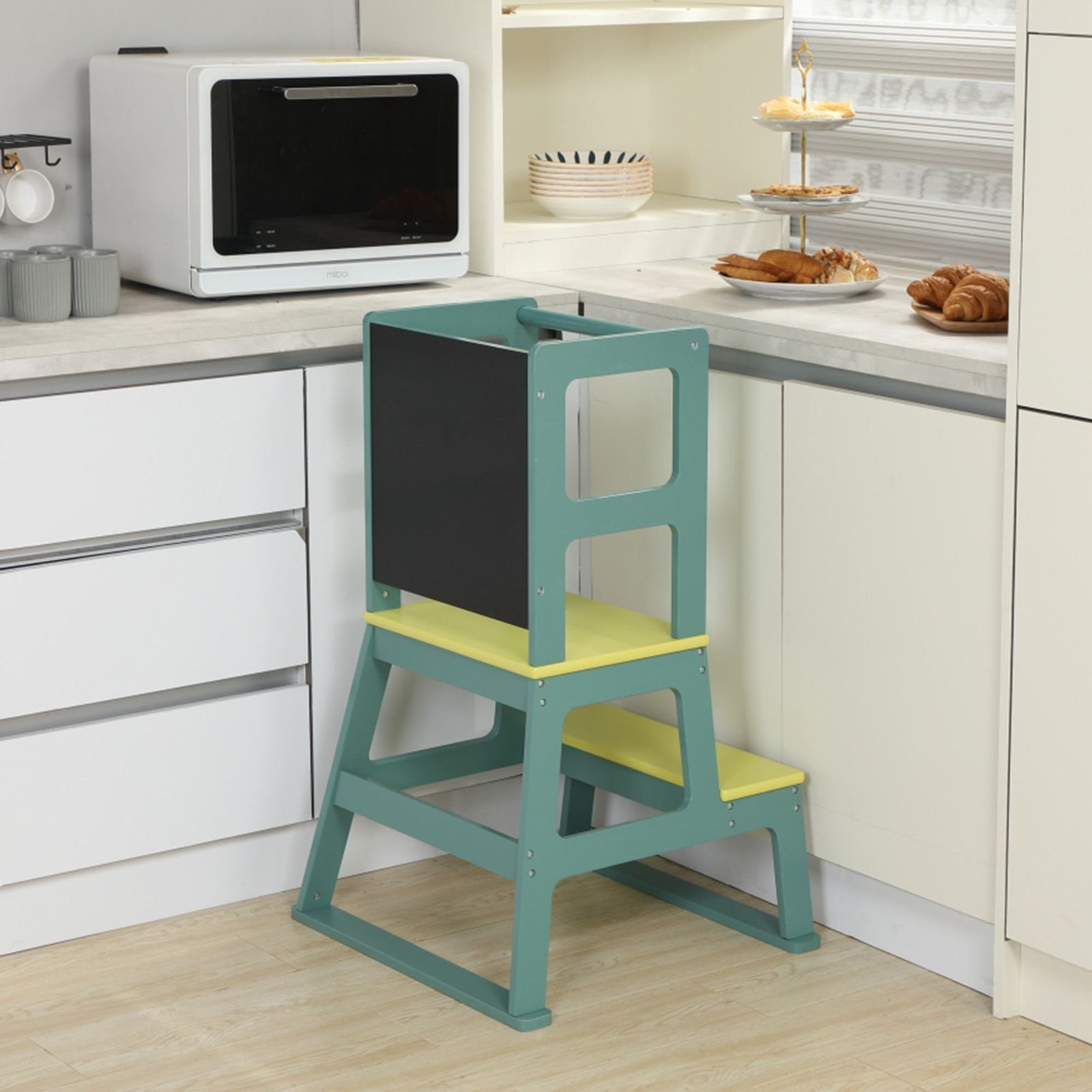 Baby Vivo Stehhilfe Lernturm aus Holz - Mit Tafel in Mint Grün