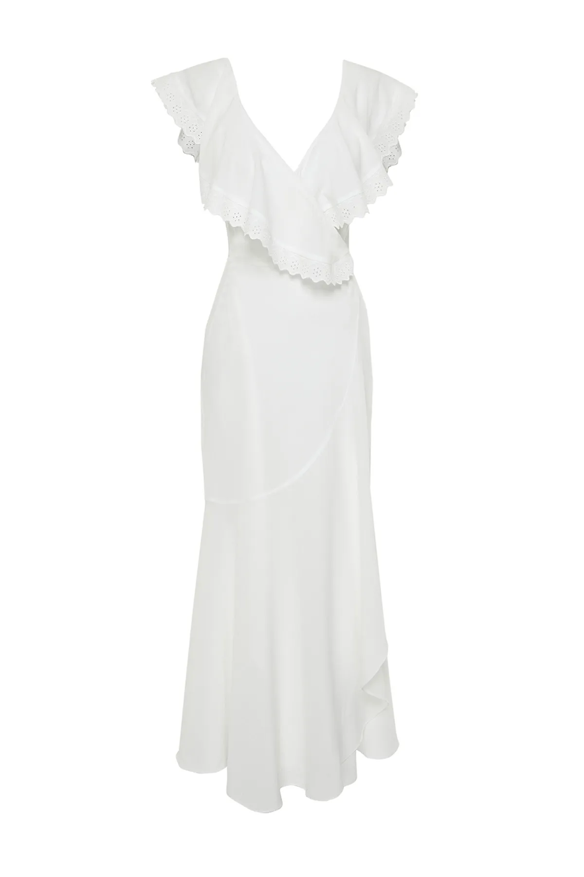 Trendyol Collection  Ecrufarbenes, gewebtes Maxi-Strandkleid mit Schnürung TBESS24EL00074
