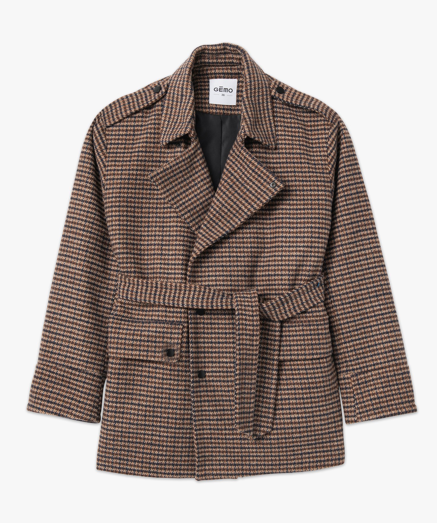 Manteau court femme à motif pied de poule marron clair | GEMO