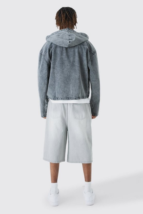 Tall Denim-Hoodie mit Acid-Waschung