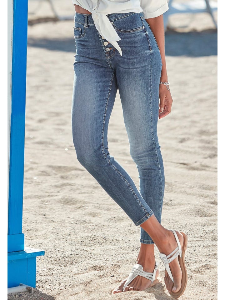 LASCANA High-waist-Jeans in blue-washed günstig kaufen