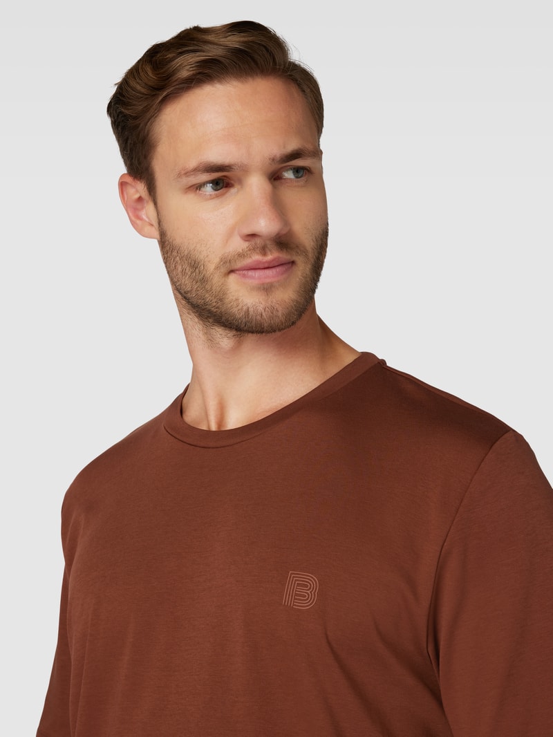 T-Shirt mit Label-Detail Modell 'Tantro' in cognac