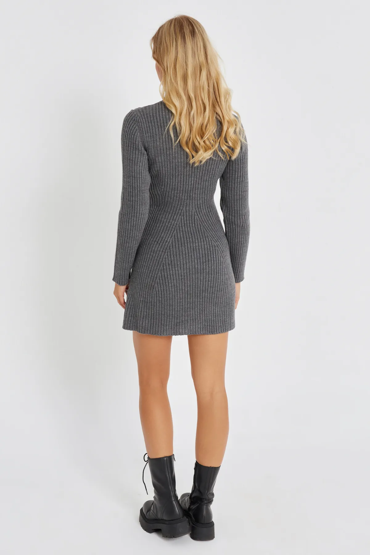 Cool & Sexy  Anthrazitfarbenes Mini-Strickkleid für Damen KED138