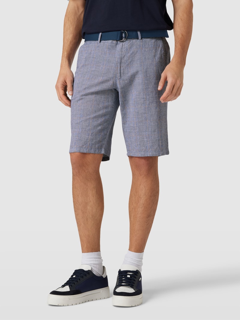 Leinenshorts mit Glencheck-Muster in dunkelblau