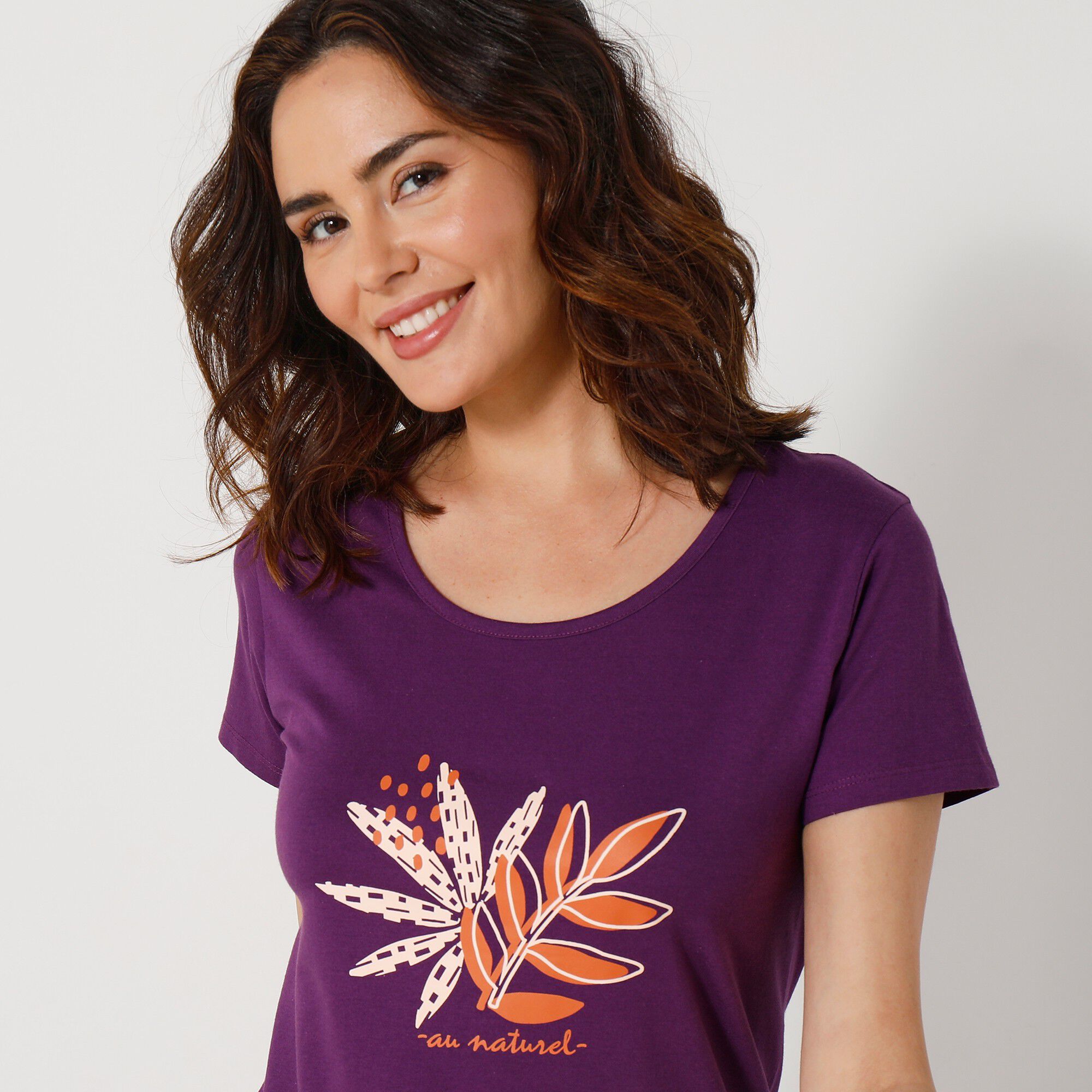 Chemise de nuit longue manches courtes motif «au naturel »