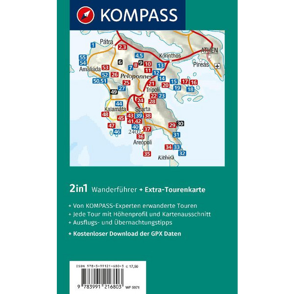 KOMPASS WANDERFÜHRER PELOPONNES, 55 TOUREN