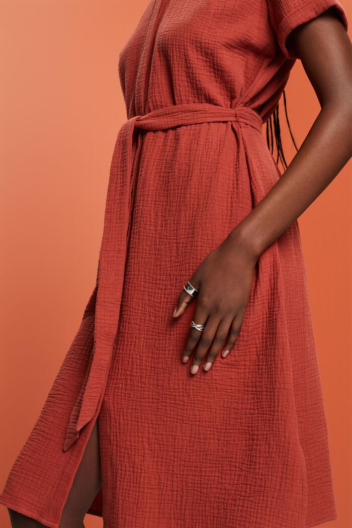 Hemdblusenkleid mit Bindegürtel, 100 % Baumwolle