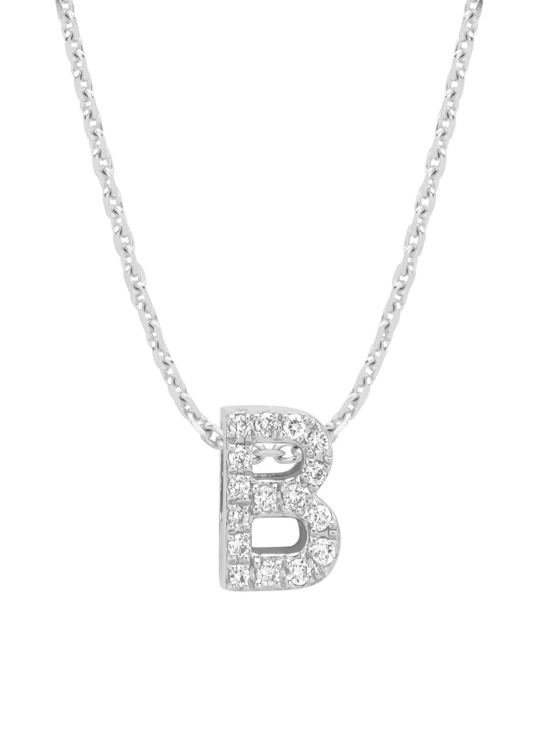 Pandantiv cu vârf de diamant B din aur alb, diamant de 0.07ct, alfabet