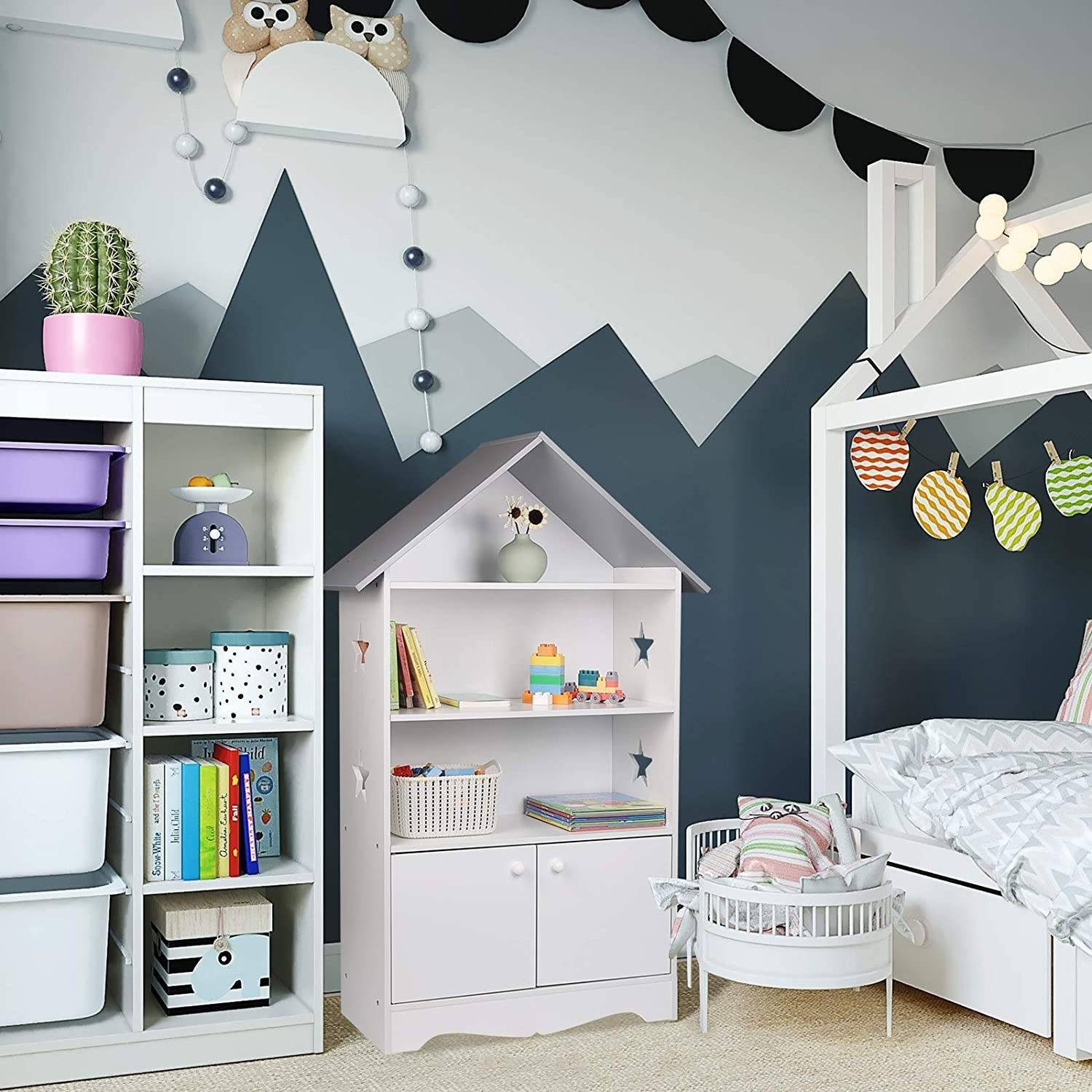 Woltu Bücherregal, 1-tlg., mit Abschließbarer Tür, 3 Regale für Kinder, Weiß