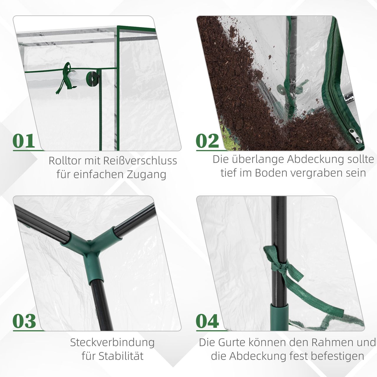 Outsunny Gewächshaus Treibhaus Frühbeet mit Tür zum Aufrollen Stahl