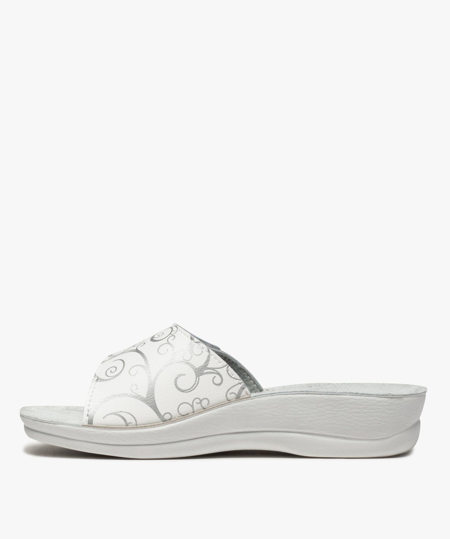 Mules femme confort ouvertes à bandeau scratch imprimé blanc | GEMO