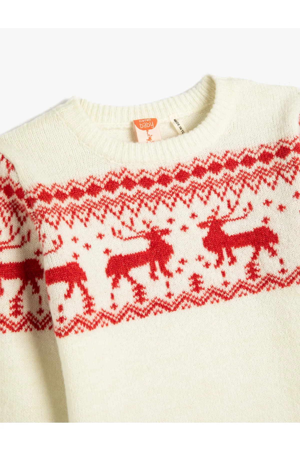 Koton  Pullover mit Hirschmuster, rundem Kragen, weich strukturiert
