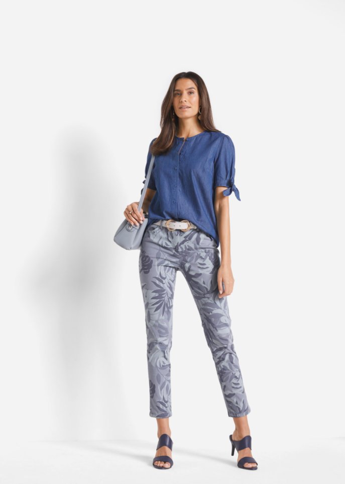 Stretch-Hose knöchellang mit floralem Druck