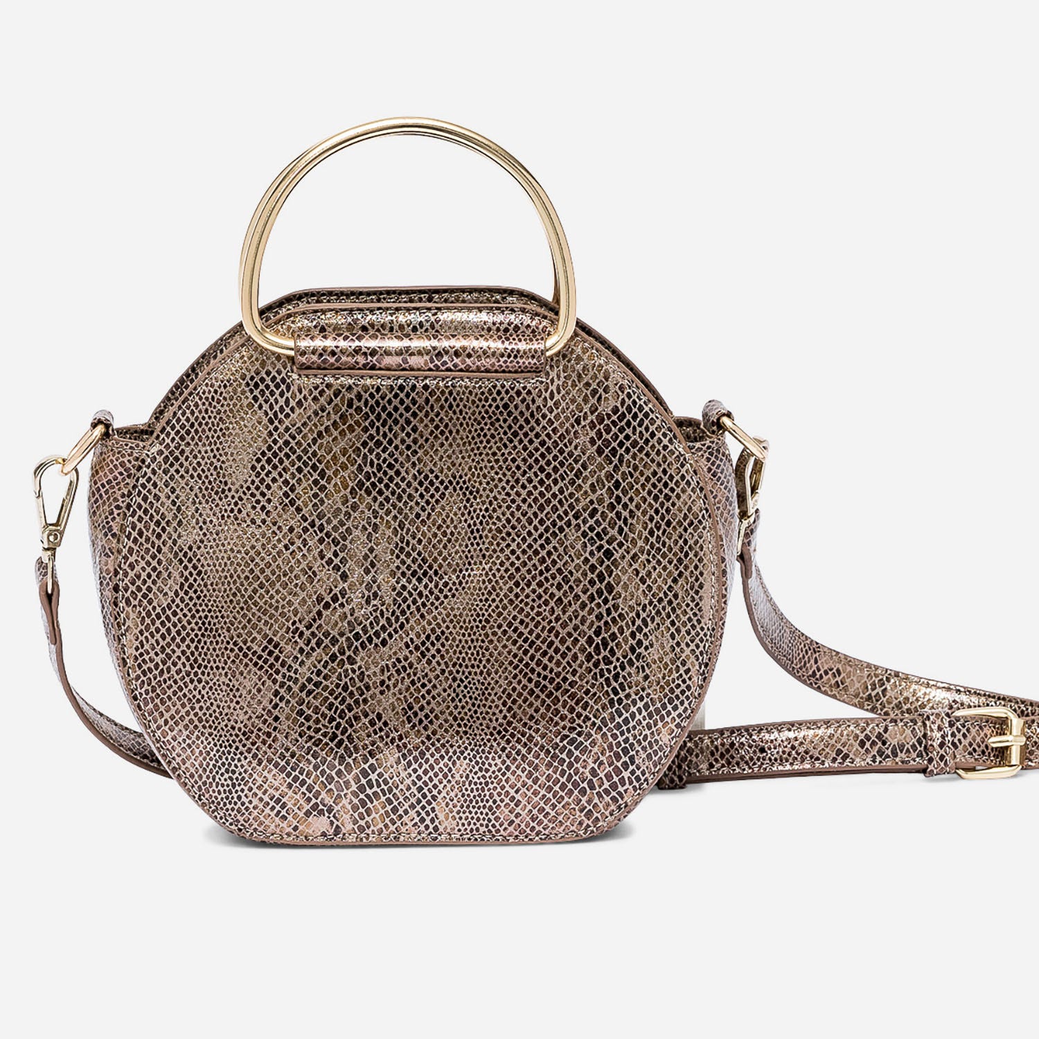 Sac à main taupe métallisé effet python