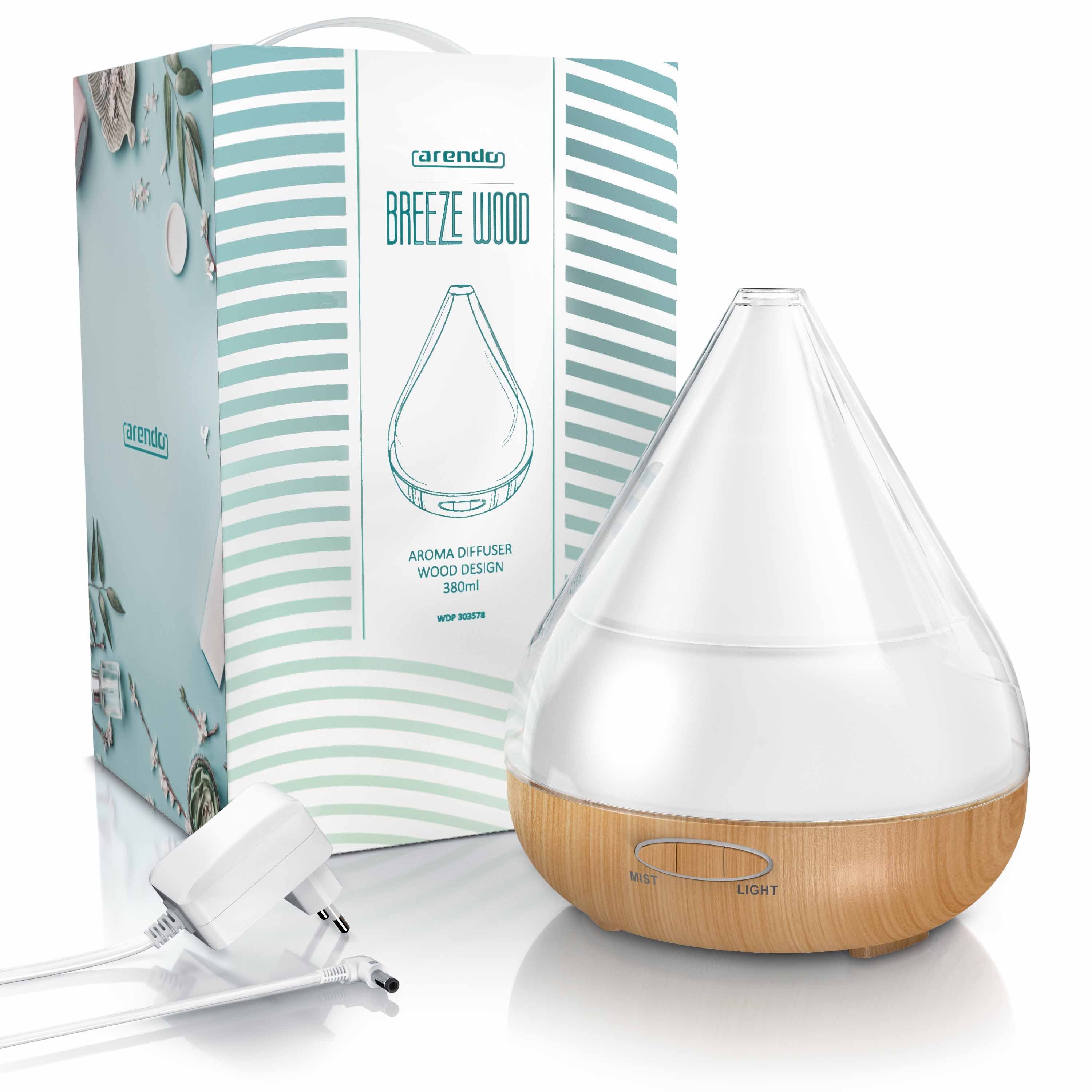 Arendo Diffuser, 0,38 l Wassertank, Aroma Diffusor mit LED Farbwechsel & 380 ml / LED mit 6 Farben