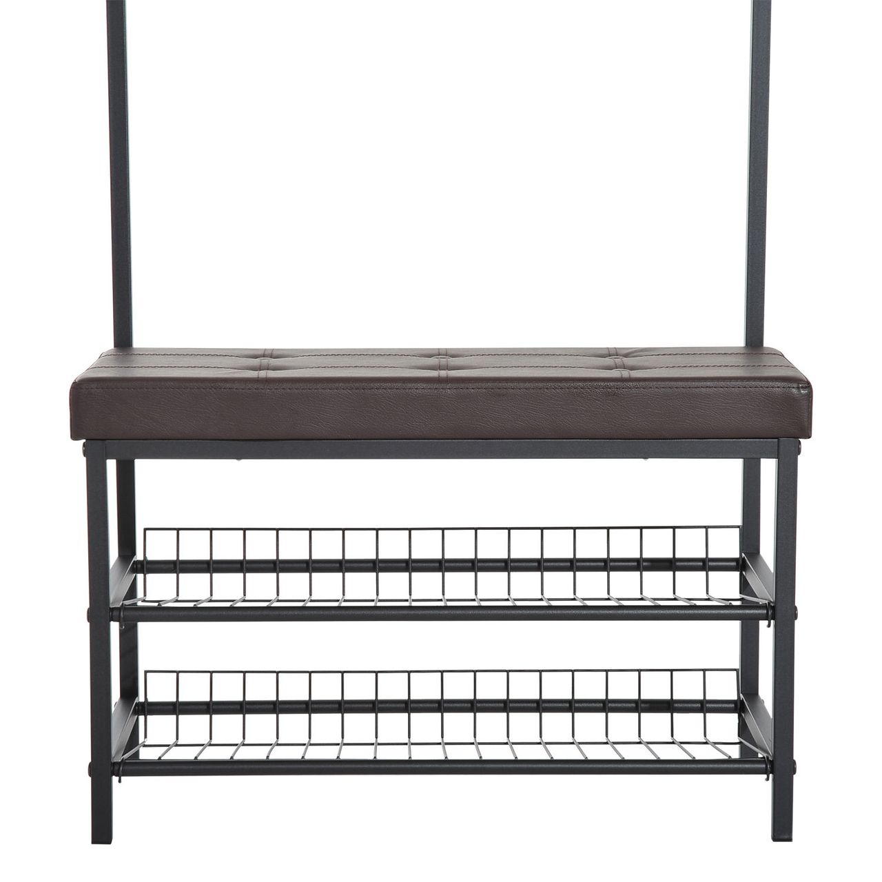 HOMCOM Garderobenständer Garderobenbank Kleiderständer Garderobe mit Sitzfläche und 2 Schuhablagen, Metall, 72,5x35x180cm