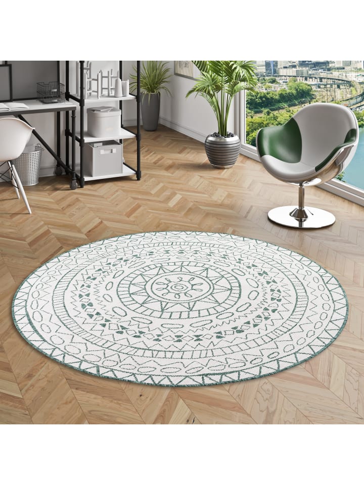 Pergamon In- und Outdoor Teppich Newport Mandala Rund in Groen günstig kaufen