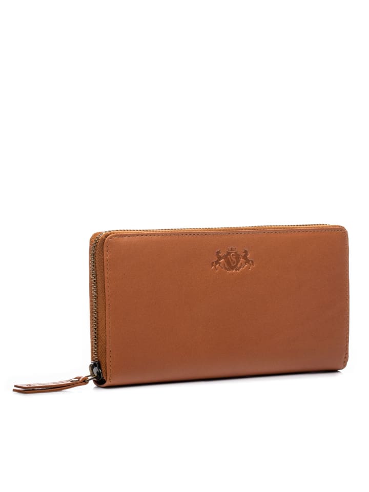 SID & VAIN Leder-Geldbörse echt Leder Geldbeutel Damen groß hell-tan in braun günstig kaufen onesize