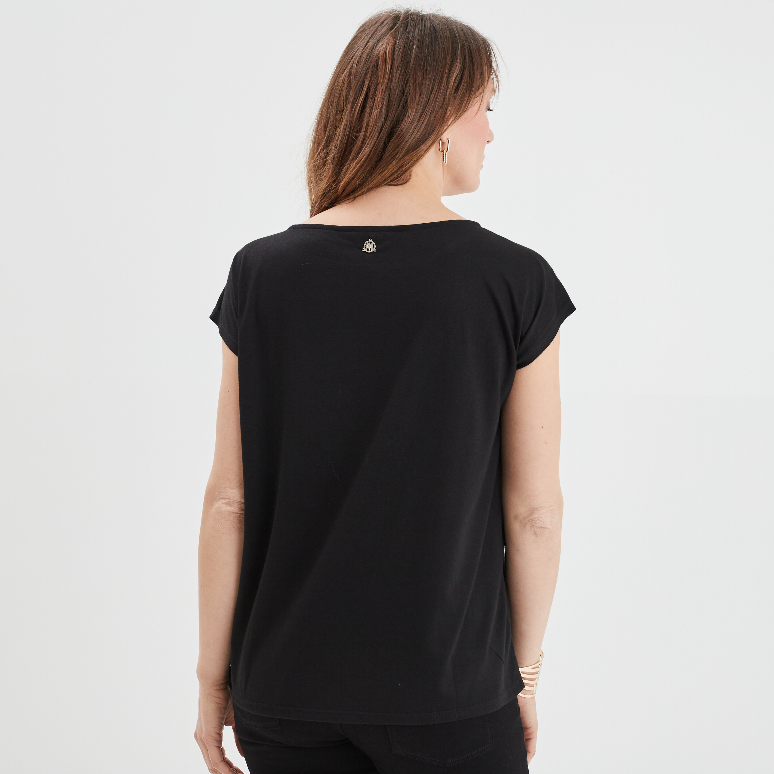 T-shirt col rond à strass Mosquitos noir femme | La Halle