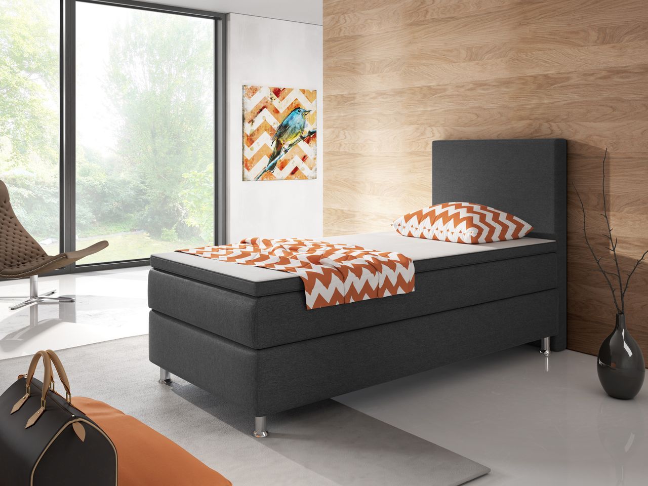 IHG Boxspringbett Berlin 90x200 cm Webstoff Antrazit