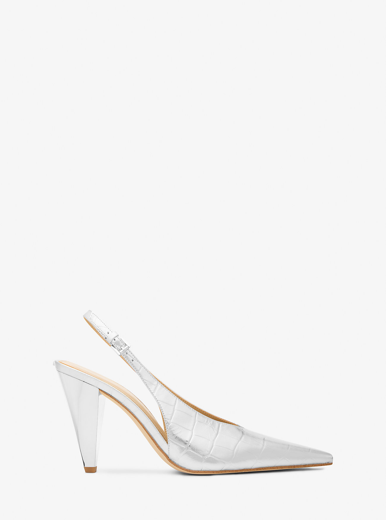 Electra Metallic Krokodillepreget Slingback-pumps i Lær - SØLV