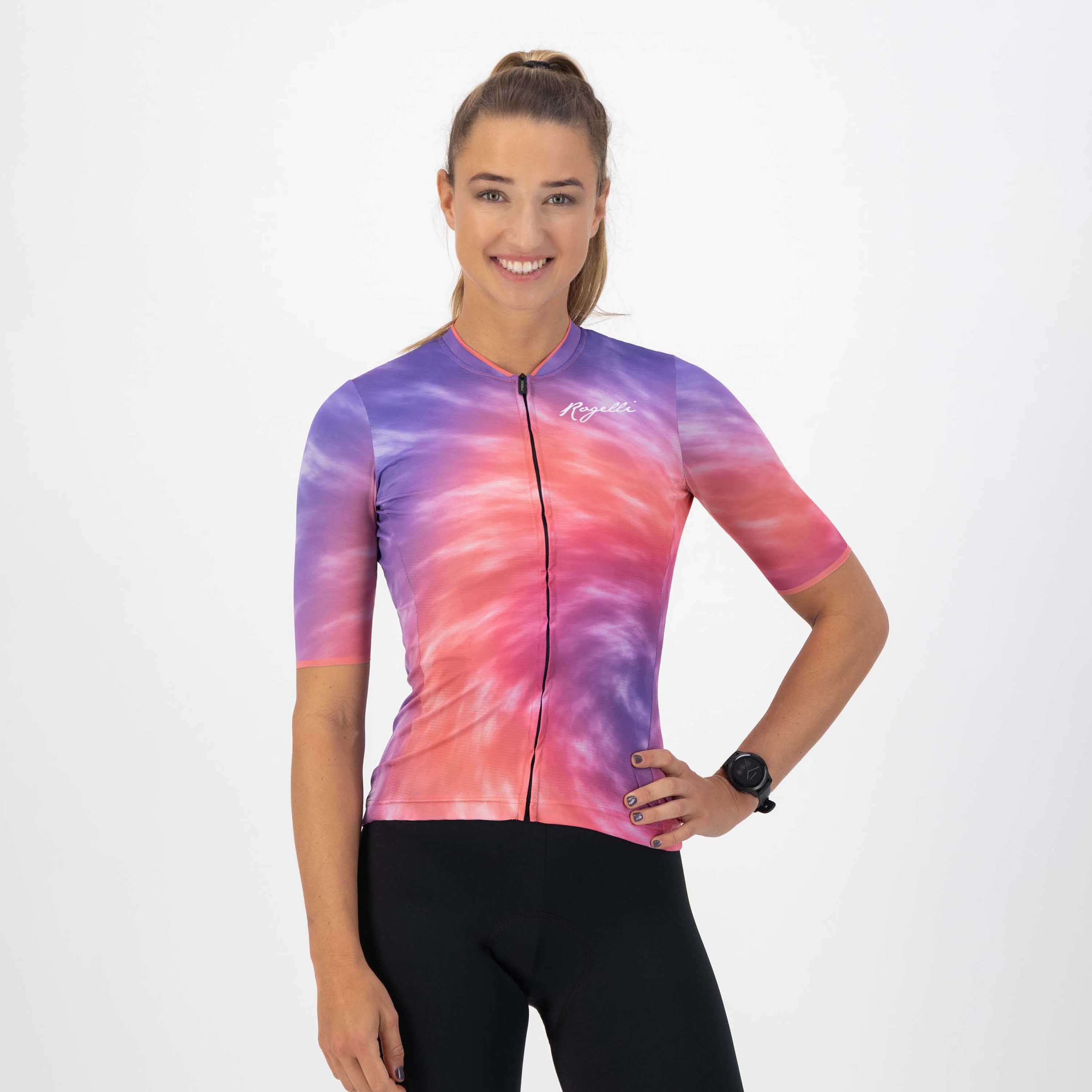 Rogelli Tie Dye Lila/Koralle Damen Radtrikot Kurzarm