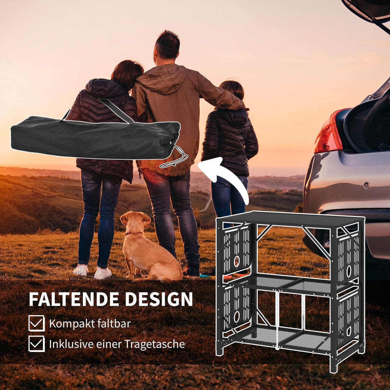 Outsunny Campingtisch Faltbar, Camping-Küchentisch mit 2 Ablagen, 4 Seitentische
