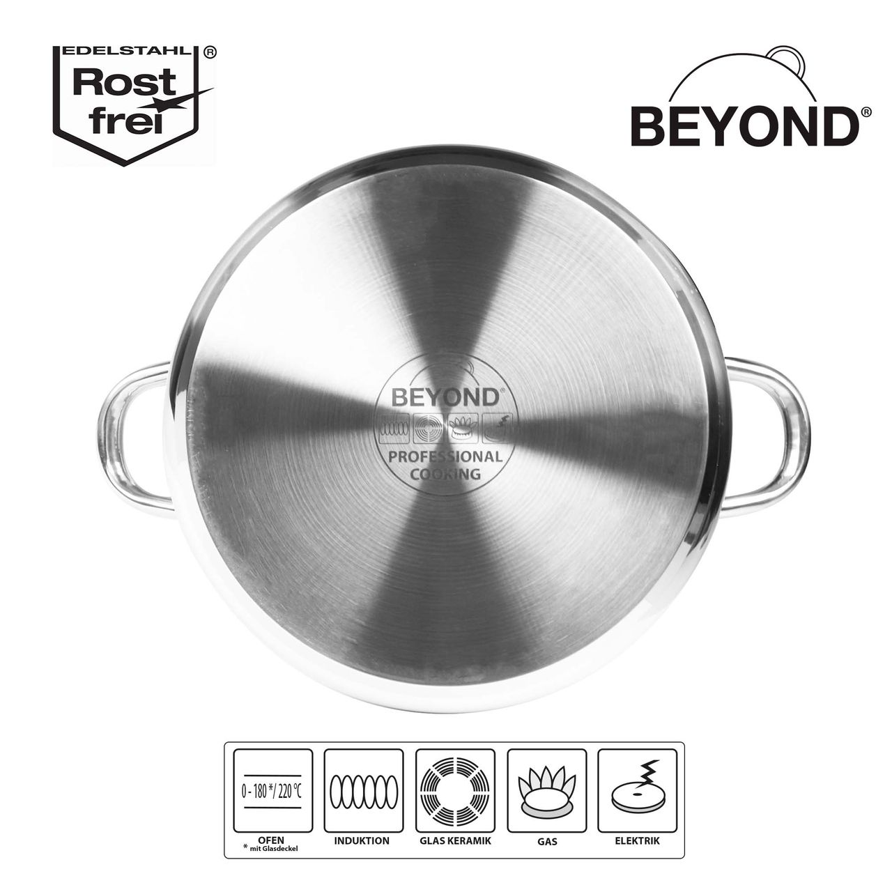 STONELINE® BEYOND® Edelstahl Kochtopf 24 cm, mit Glasdeckel und herausnehmbarem Siebeinsatz