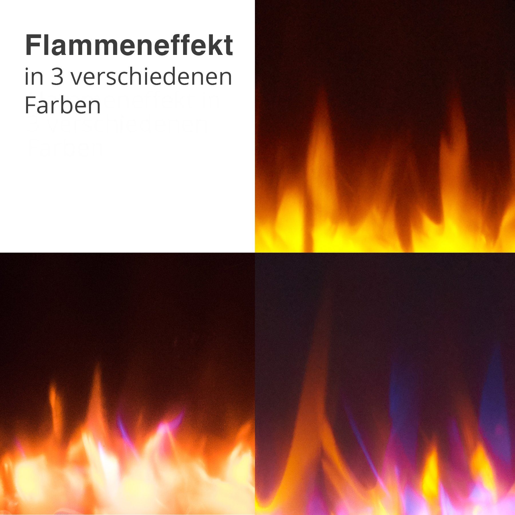 RICHEN Elektrokamin Yoash, Wandkamin mit Heizung 2000W, 3D-Flammeneffekt, LED-Beleuchtung, Fernbedienung, Timer, Thermostat