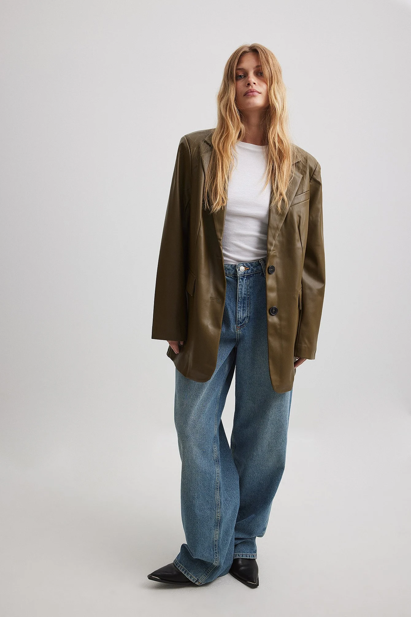 Maxi übergroßer PU-Blazer