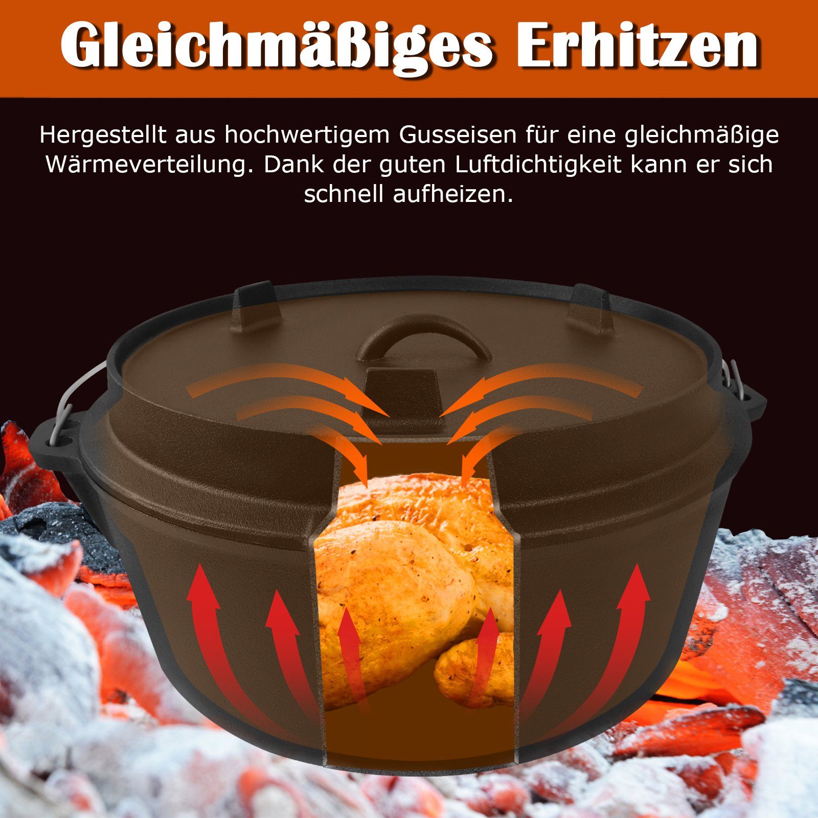 UISEBRT Feuertopf 12-teilig Dutch Oven Set in Holzkiste, mit viel Zubehör