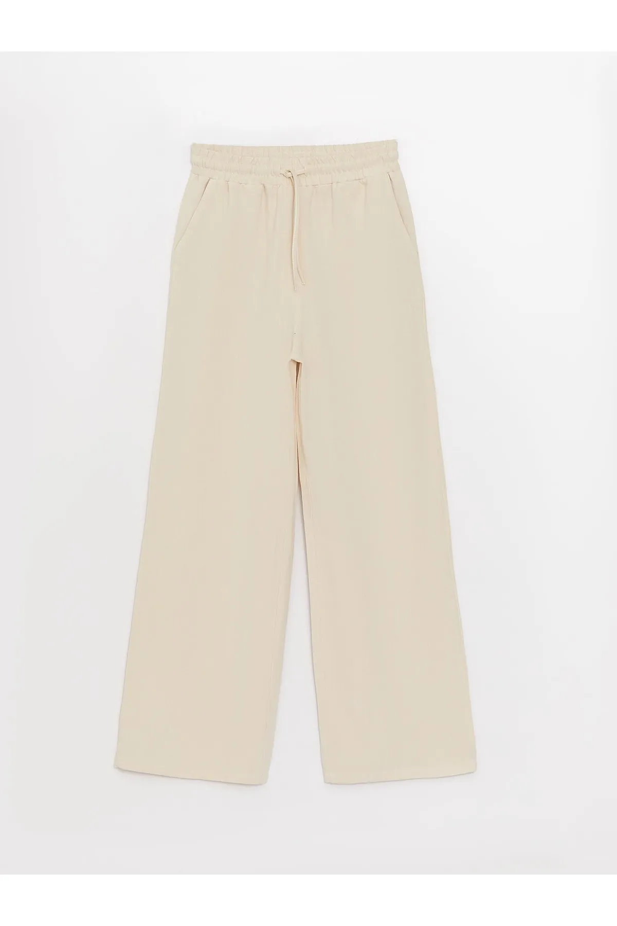 LC Waikiki  Einfarbige Damenhose aus Leinenmischung mit elastischem Bund