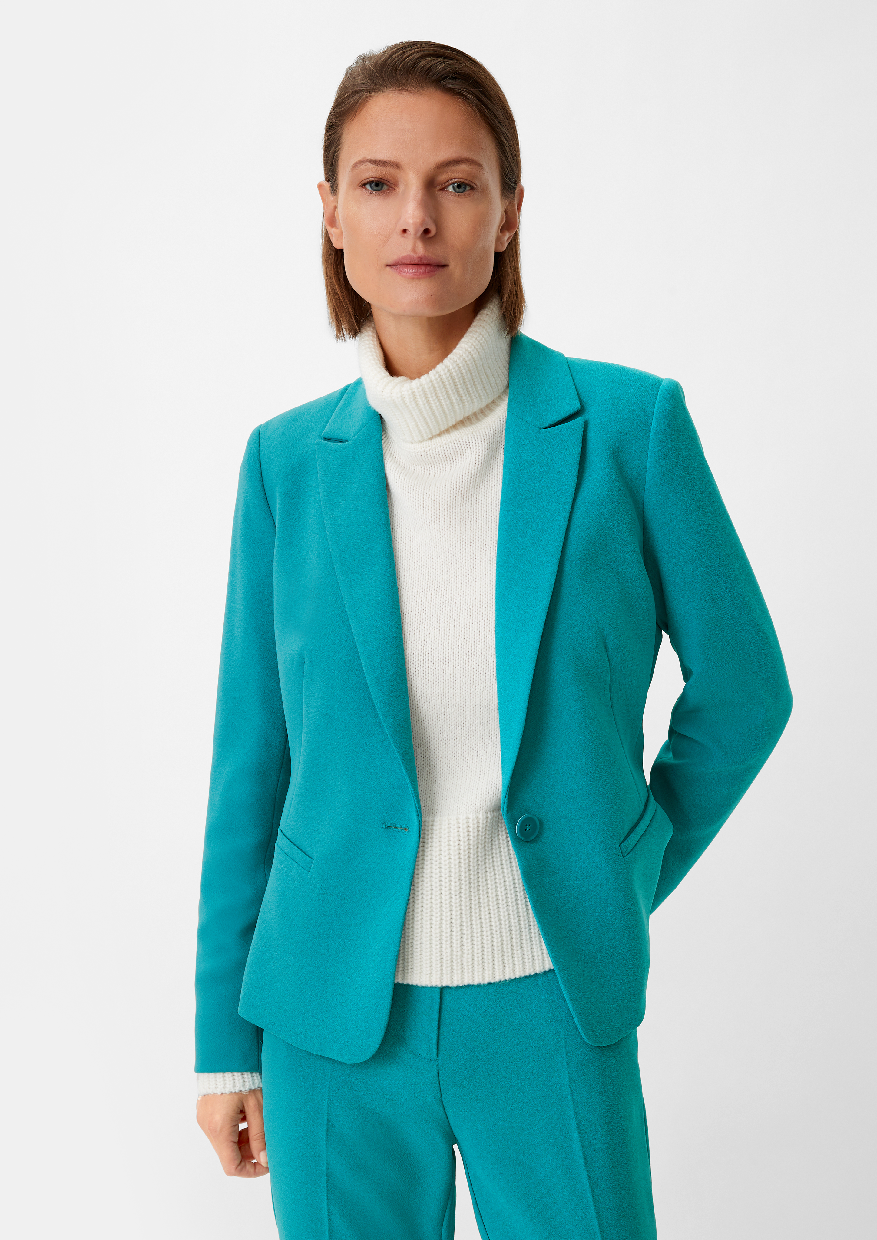 Blazer mit Crêpestruktur - türkisblau