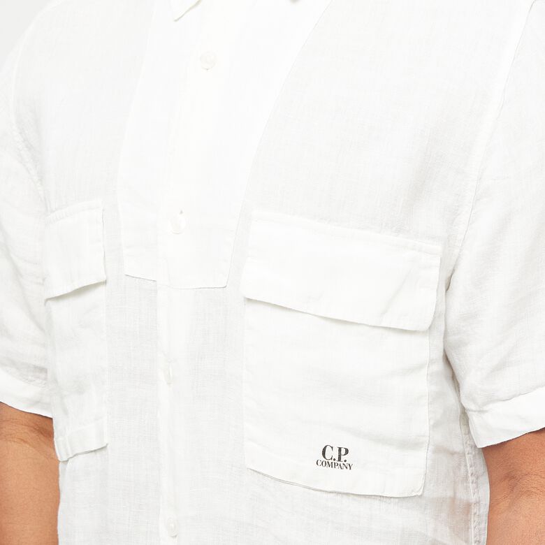 C. P. Company Linen Short Sleeved Shirt gauze white