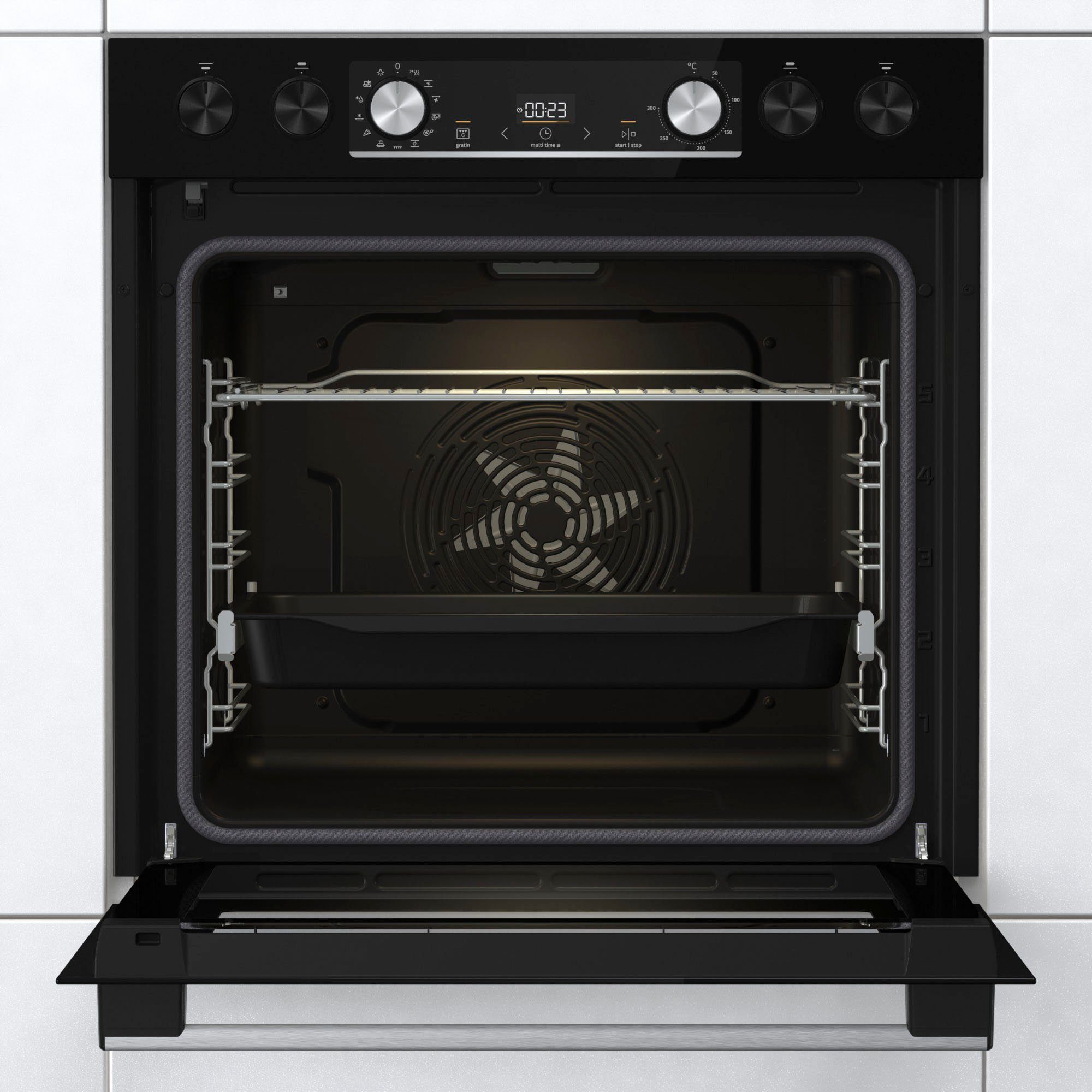 GORENJE Elektro-Herd-Set Black Set 4 Pyrolyse, mit 1-fach-Teleskopauszug, Pyrolyse-Selbstreinigung