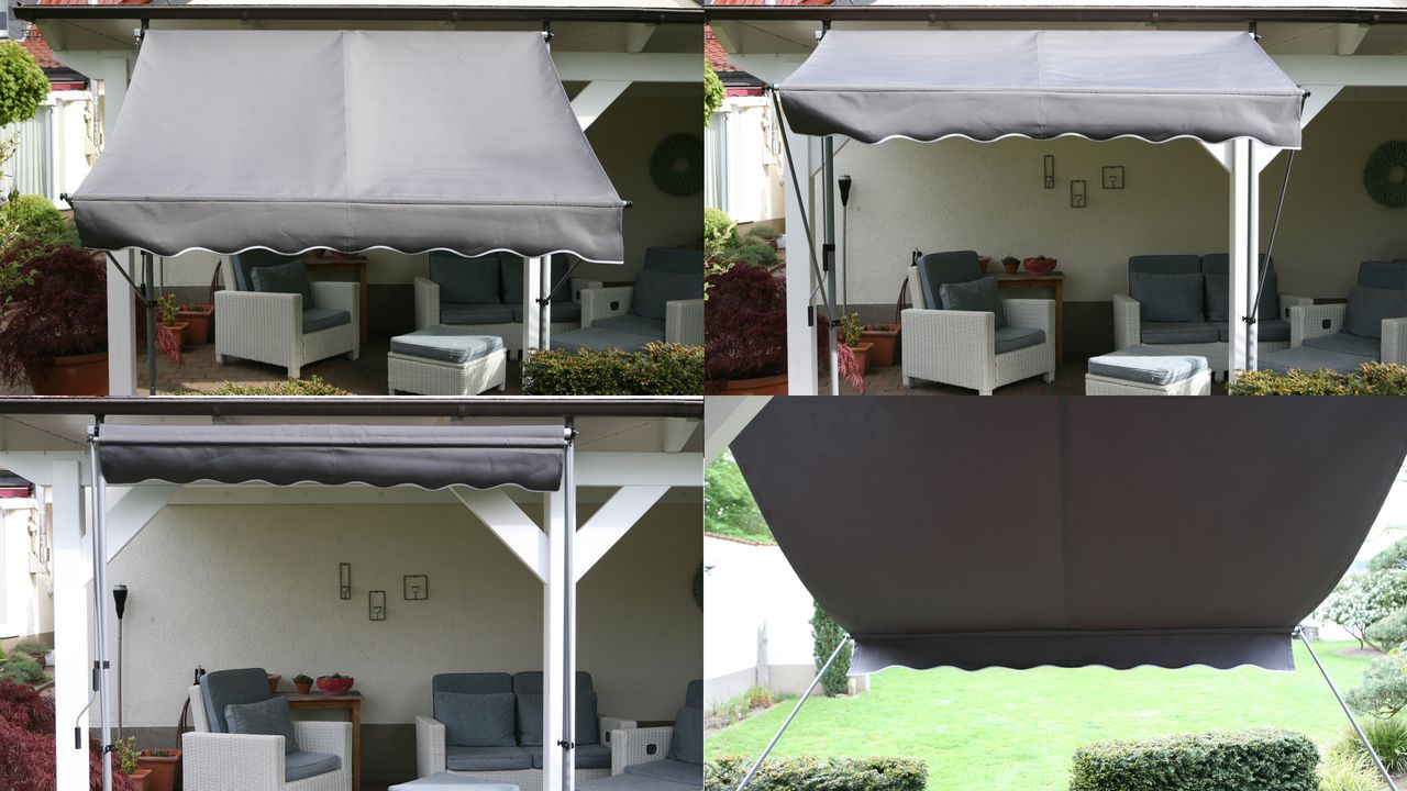 Grasekamp Klemmmarkise Ontario 255x130cm Grau Balkonmarkise höhenverstellbar von 200 cm – 320 cm