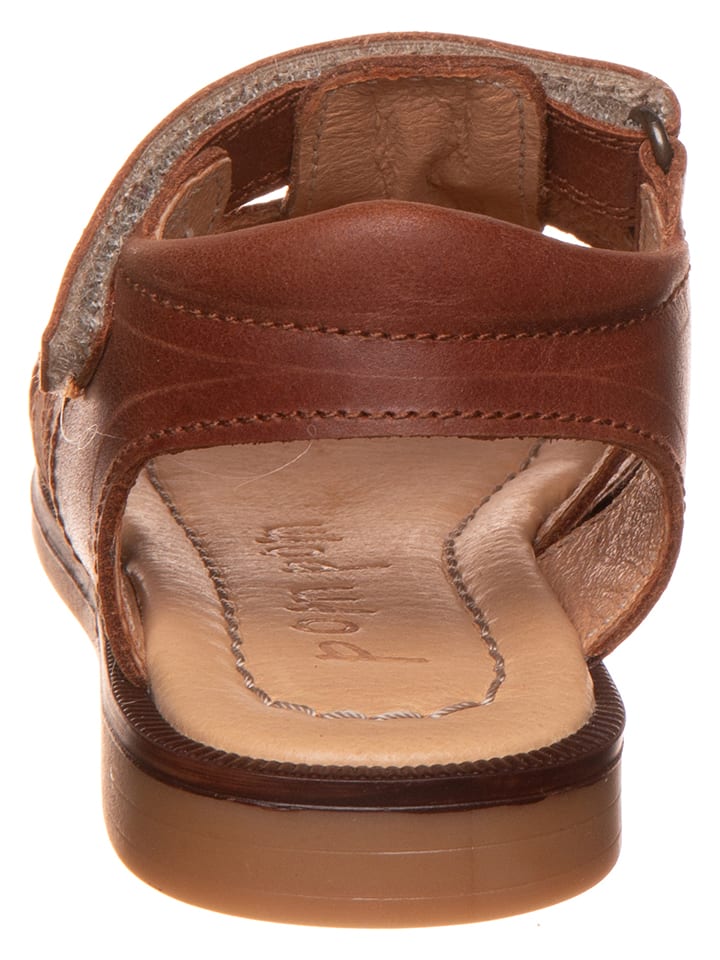 POM POM Leder-Sandalen in Hellbraun günstig kaufen