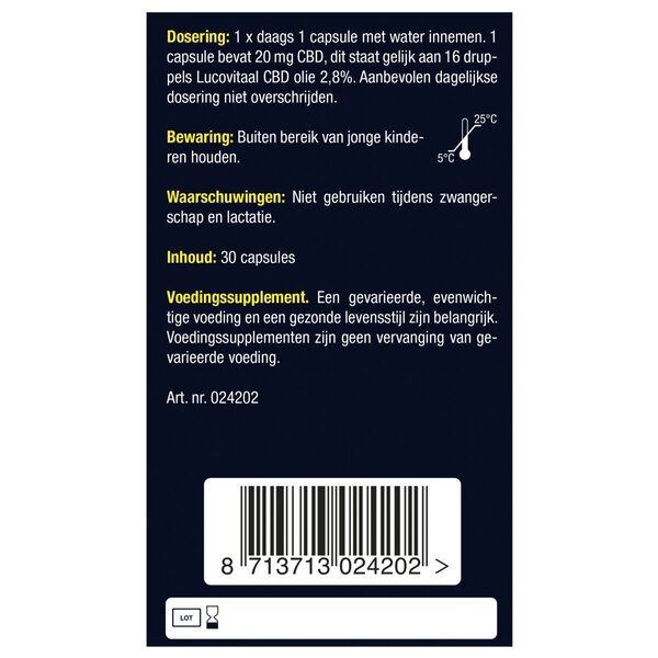 Lucovitaal CBD 20mg 100% Pure Capsules 30 pieces
