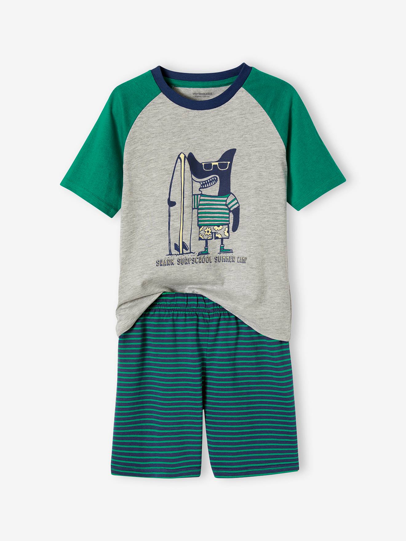 Pyjashort imprimé garçon Requin Surf vert sapin