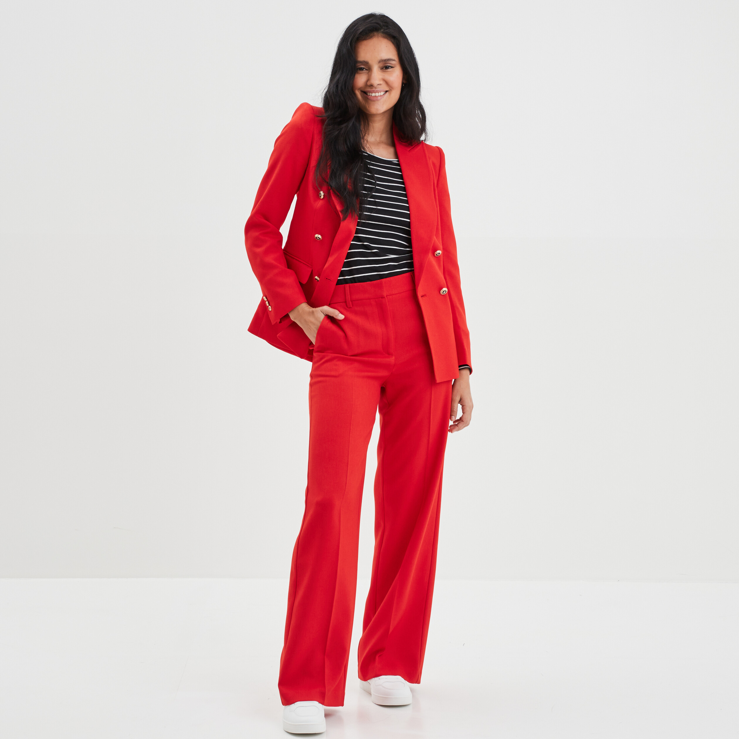 Pantalon cigarette jambe large à pinces rouge femme | La Halle