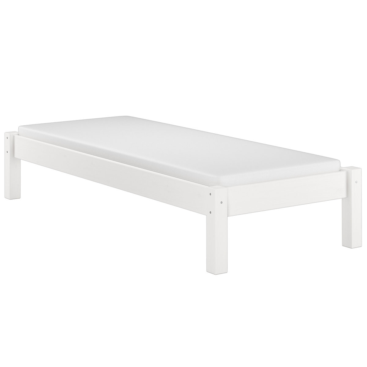 Weißes Jugendbett Kiefer massiv 90x200 mit Rost und Matratze