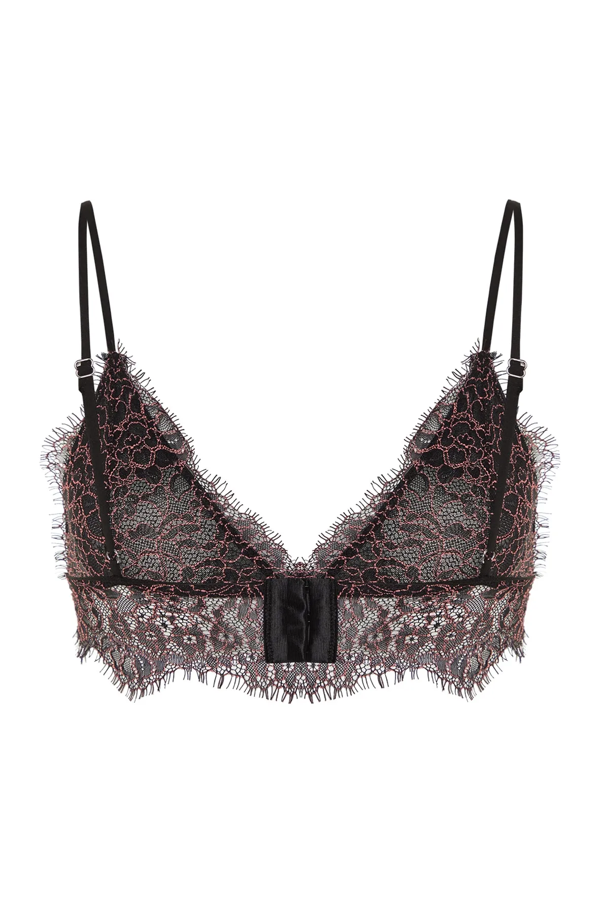 Trendyol Collection  Schwarzer, kappenloser Triangel-Bralette-Strick-BH mit Spitzenträgern THMSS23SU00009
