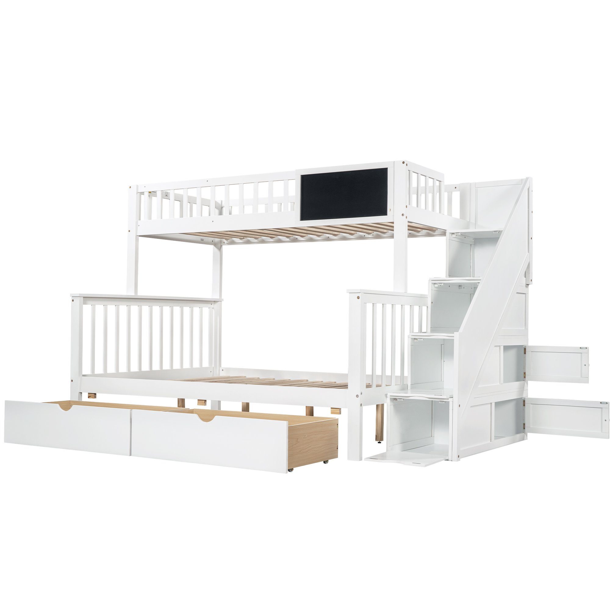 REDOM Etagenbett Kinderbett, mit Tafel Treppe Schubladen 90x200cm+140x200cm