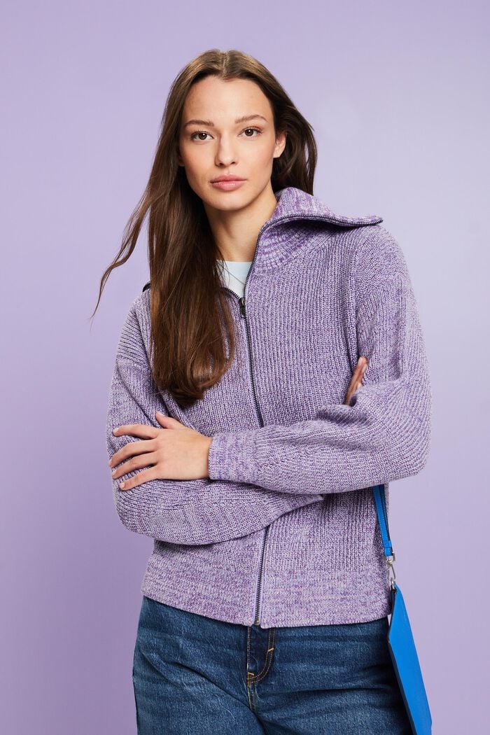 Melierter Strick-Cardigan mit Rollkragen