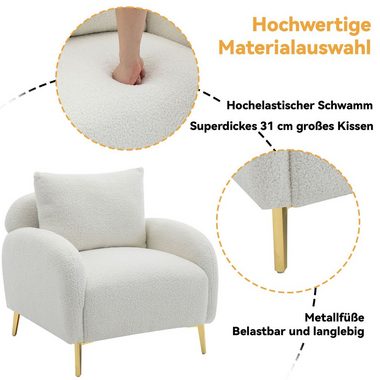 WISHDOR Sessel Polstersessel Armlehnensessel Loungesessel, roségoldene Sofabeine (Moderner und schlichter Teddy-Samtstuhl, mit breiter Sitzfläche und tiefer Sitzfläche, roségoldene Sofabeine), mit Kissen, extra großer Einzelsessel