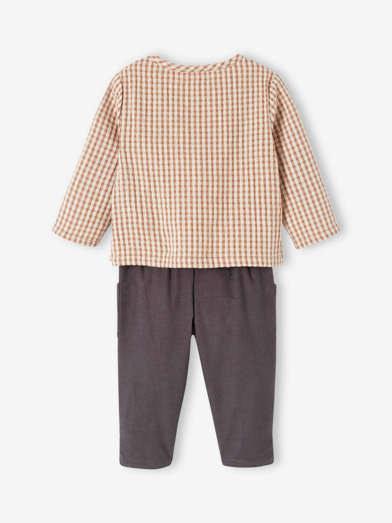 Vertbaudet Baby-Set: Karohemd & Cordhose - braun kariert