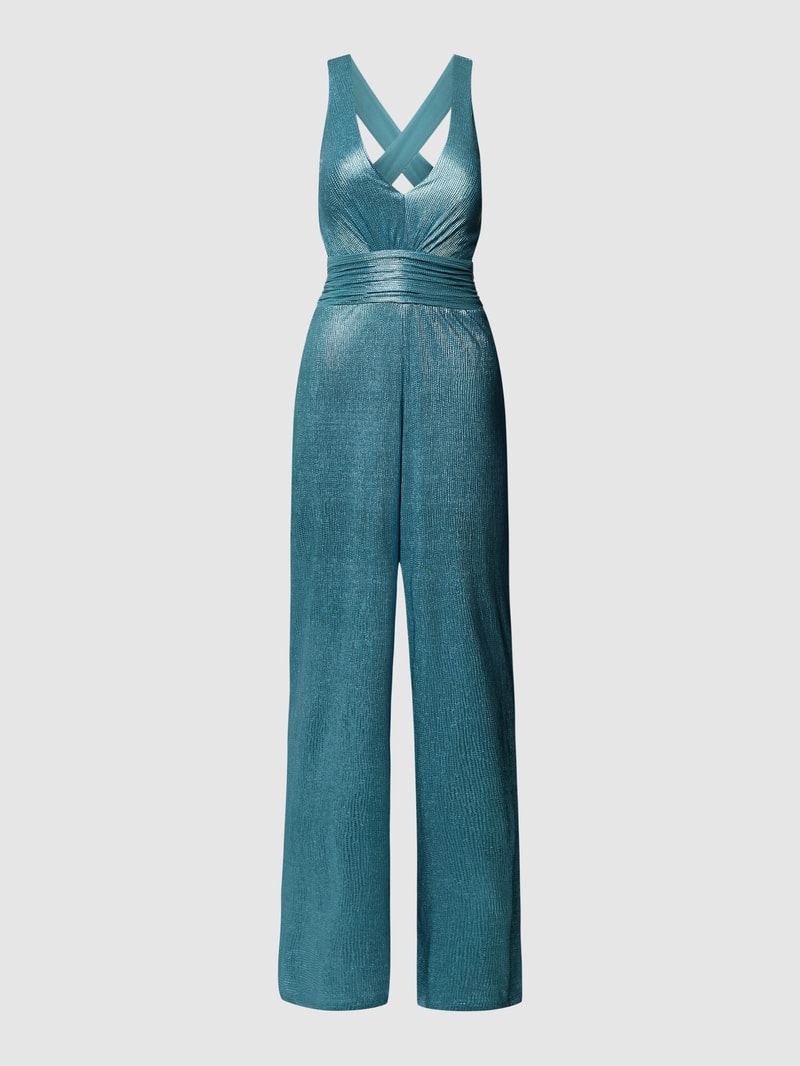 Jumpsuit mit Effektgarn in ozean blau