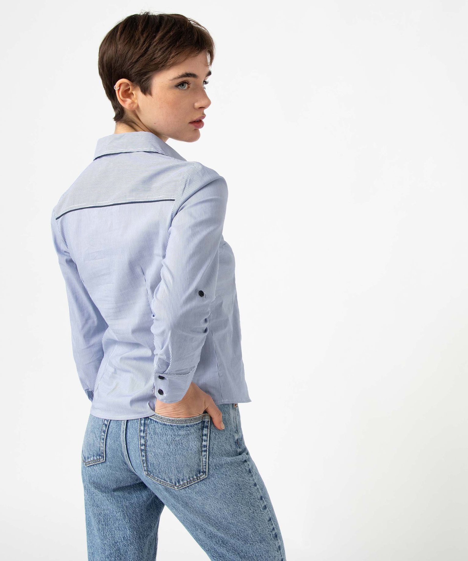 Chemise femme rayée coupe ajustée en coton stretch raye | GEMO
