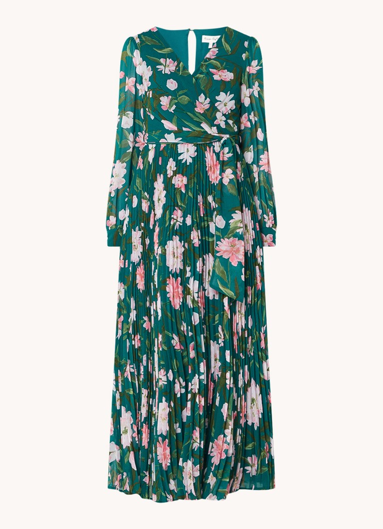 Rochie lungă de tip tunică roz, de la Phase Eight, cu imprimeu floral și pliuri.